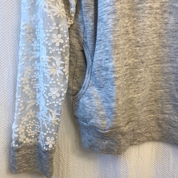 Hard Tail Tops - Hard Tail Lace Sleeve Sweatshirt Pockets Gray